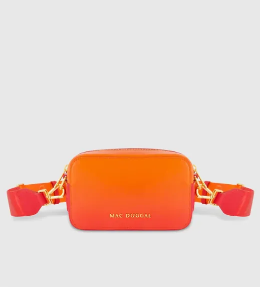 Orange Ombre Small Leather Crossbody Camera Bag 